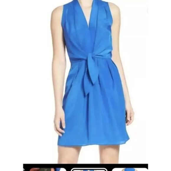 FELICITY & COCO Royal Blue Sleeveless‎ Surplice Tie Front Dress X Small MSRP $98 - Picture 4 of 4